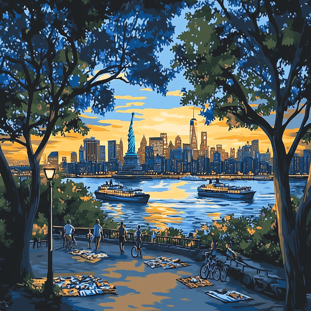 Statue Of Liberty From Brooklyn Bridge Park New York United States Paint by numbers art