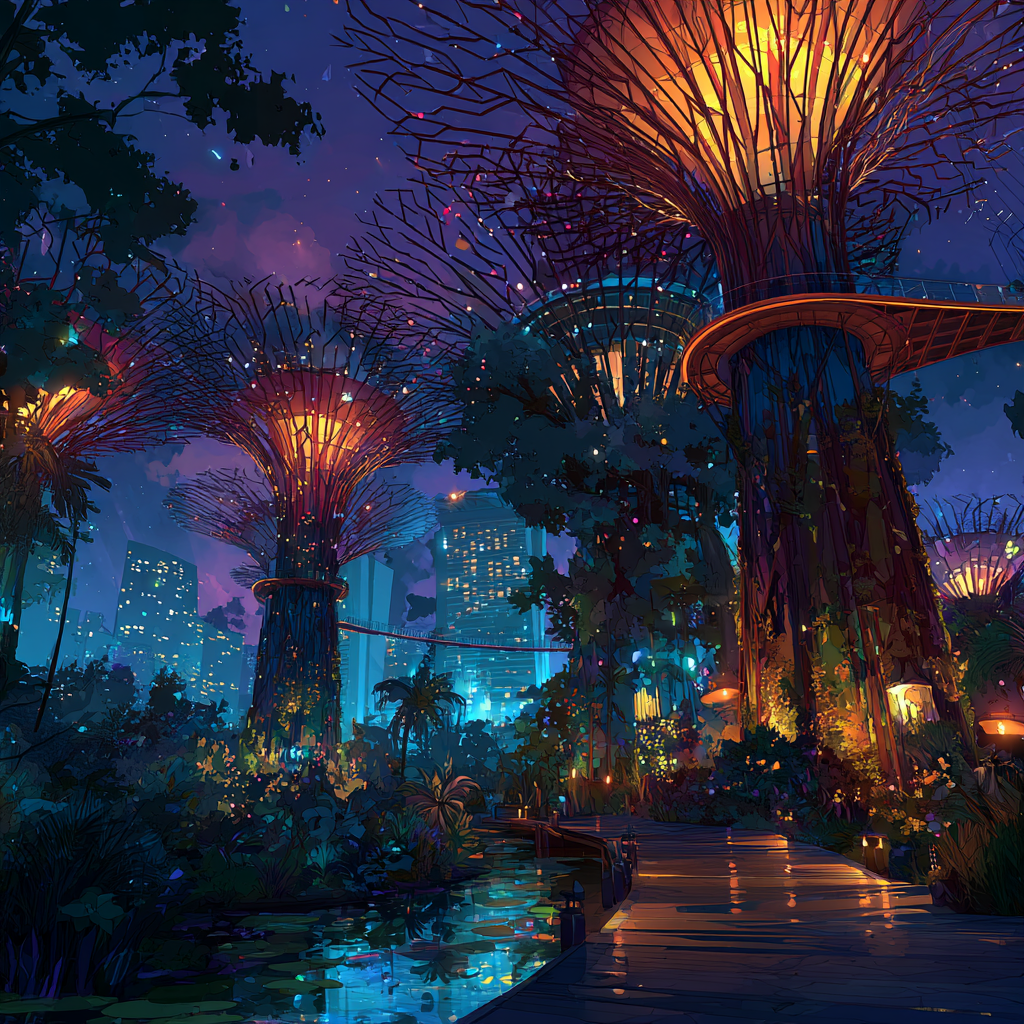 Gardens By The Bay Supertree Grove Singapore paint by color