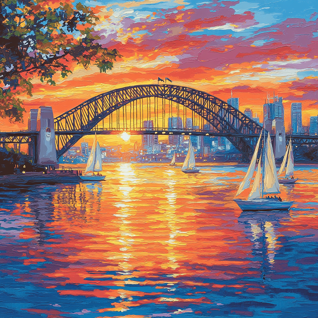 Sunset Over Sydney Harbour Bridge Sydney Australia Paint by numbers art