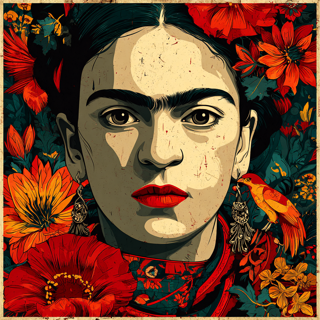 Frida Kahlo Inspired Emotional Self Portrait Number painting