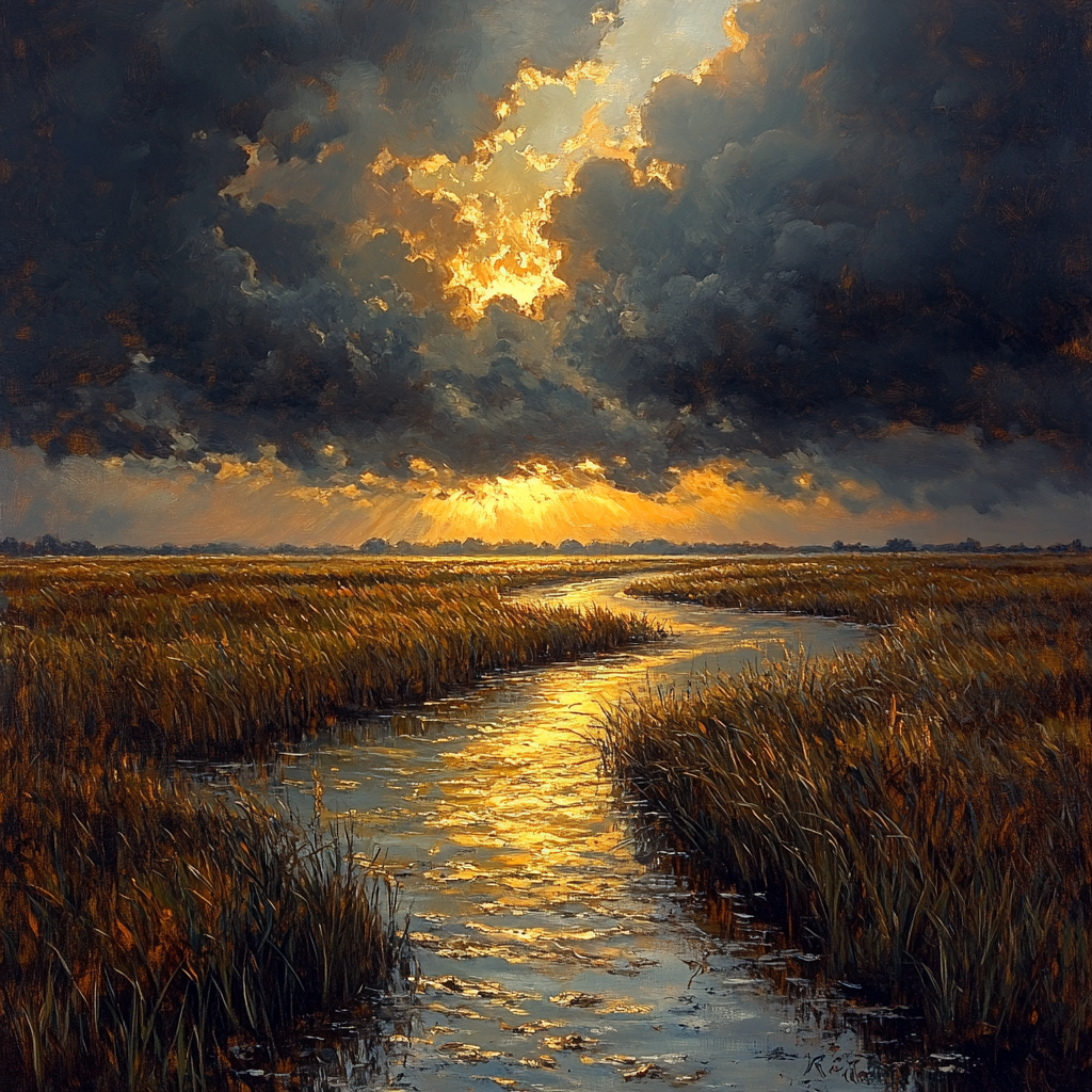 Rembrandt Inspired Storm Clouds Over Dutch Marsh DIY paint by numbers