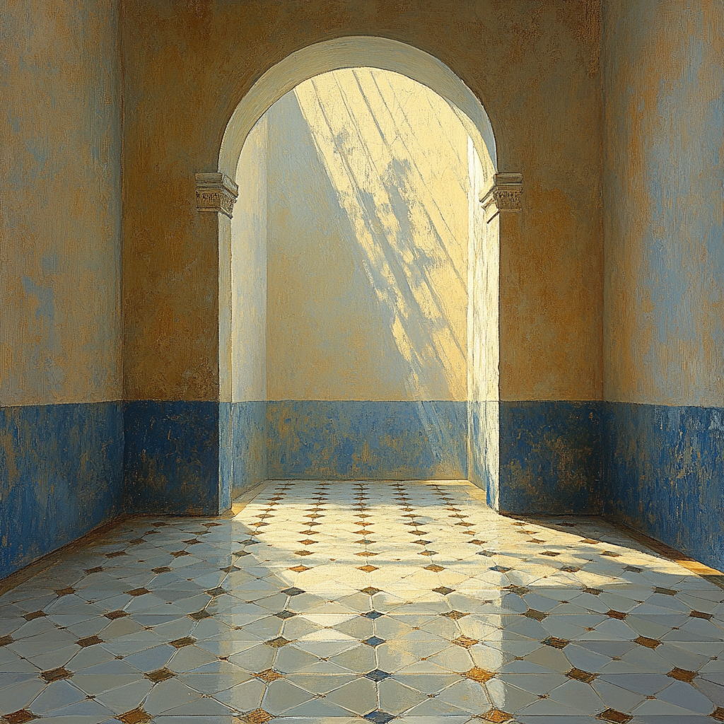 Johannes Vermeer Inspired Sunlight Dancing On Delft Tile Floor paint by number