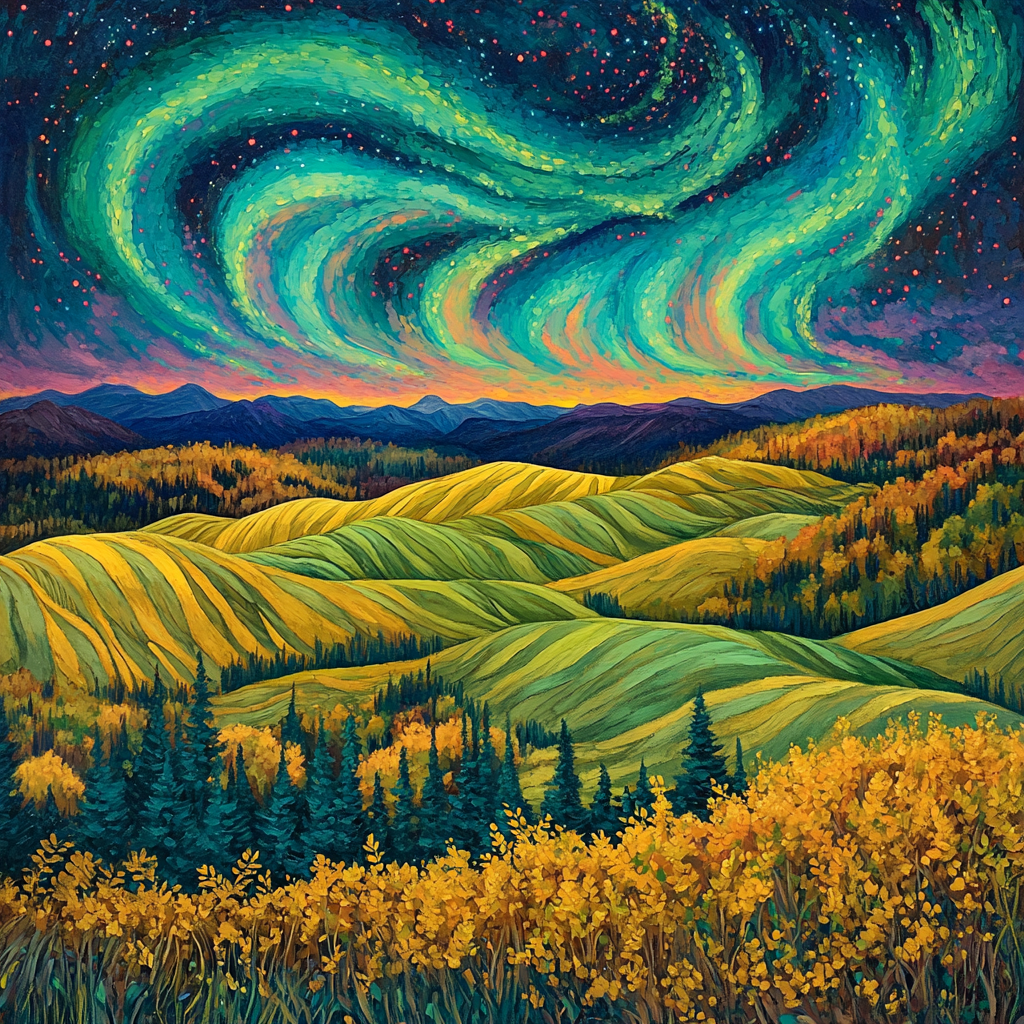 Frederick Varley Inspired Radiant Aurora Over Windswept Highland Hills DIY paint by numbers
