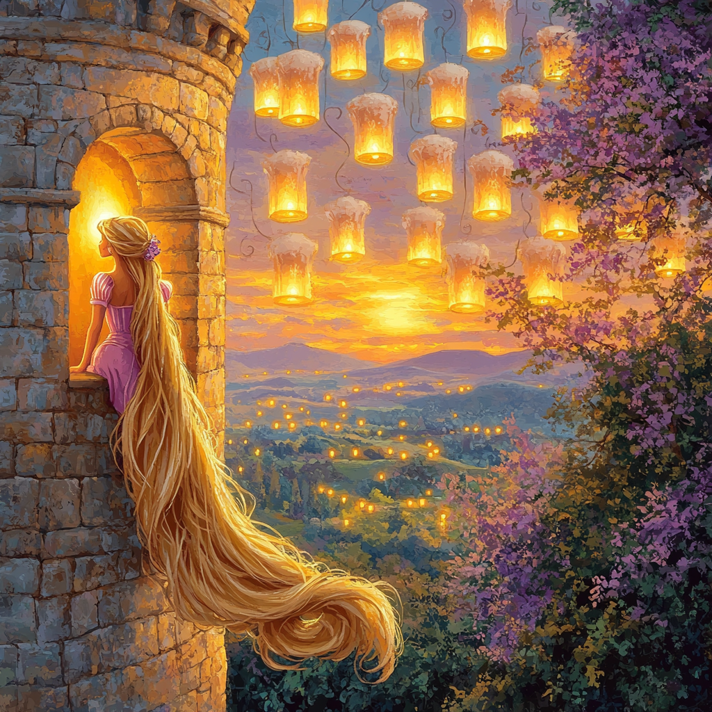 Rapunzel Tower Sunset Disney Inspired painting number kit
