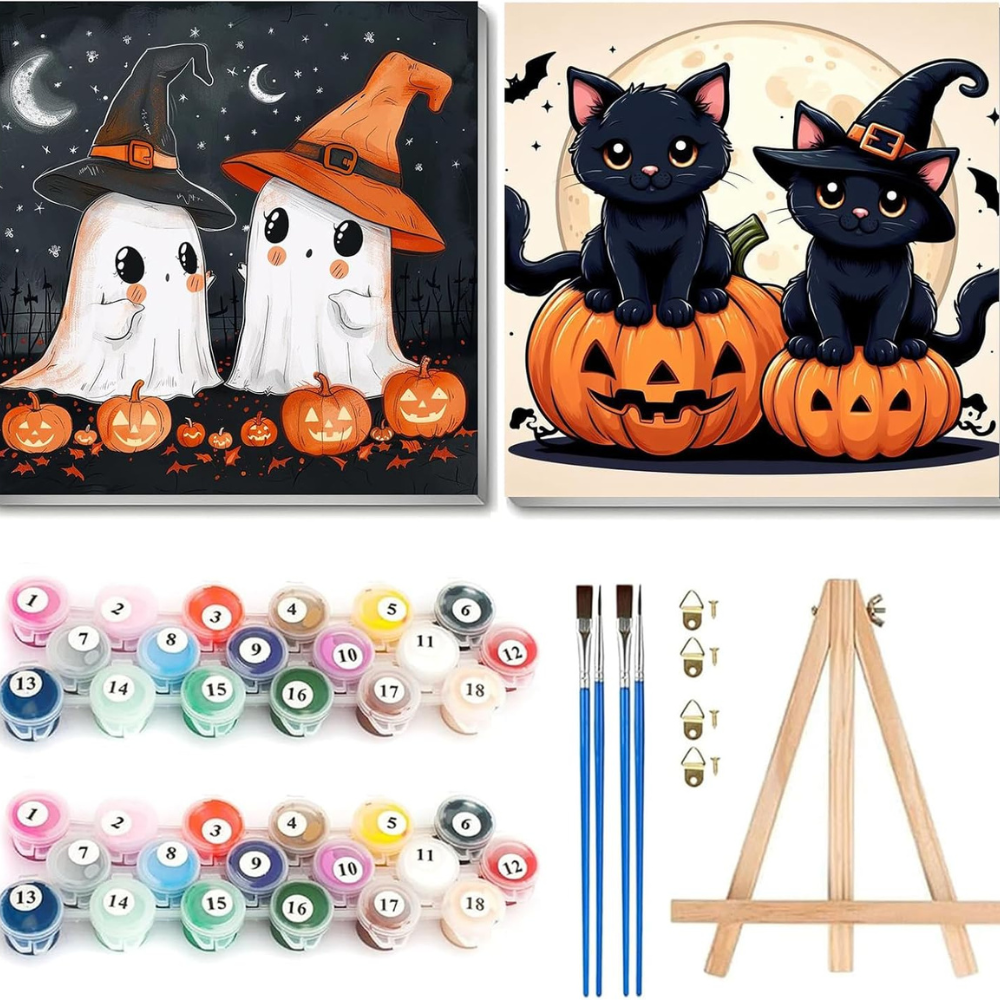 2 Pack Paint By Numbers Kit For Kids With Frame And Wooden Easel