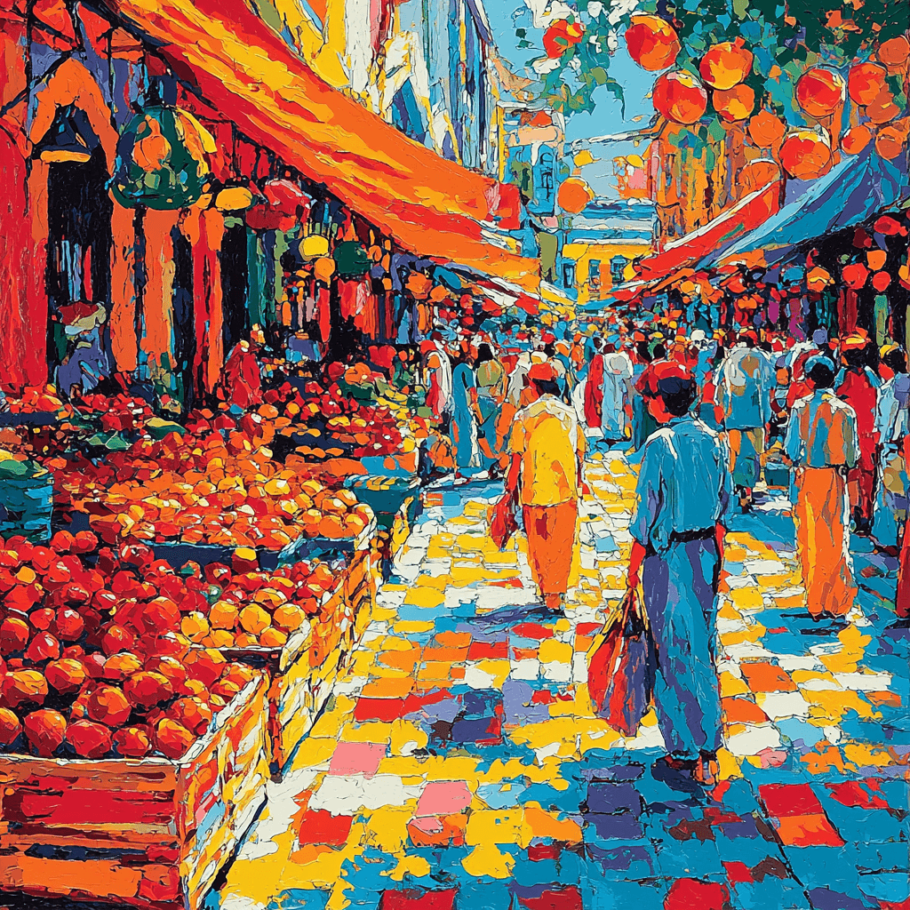 Sonia Delaunay Inspired Lively Bazaar Melody Number Painting