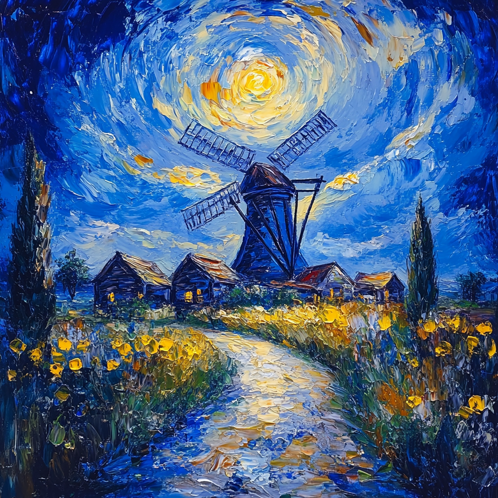 Vincent Van Gogh Inspired Windmill At Dusk Number painting