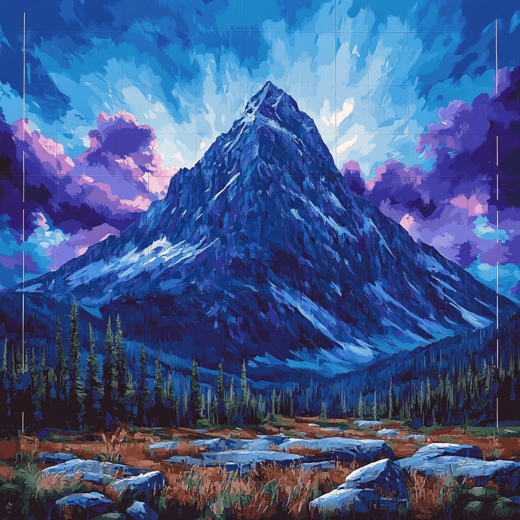Frederick Varley Inspired Brooding Mountain Under Electric Blue Sky Number painting