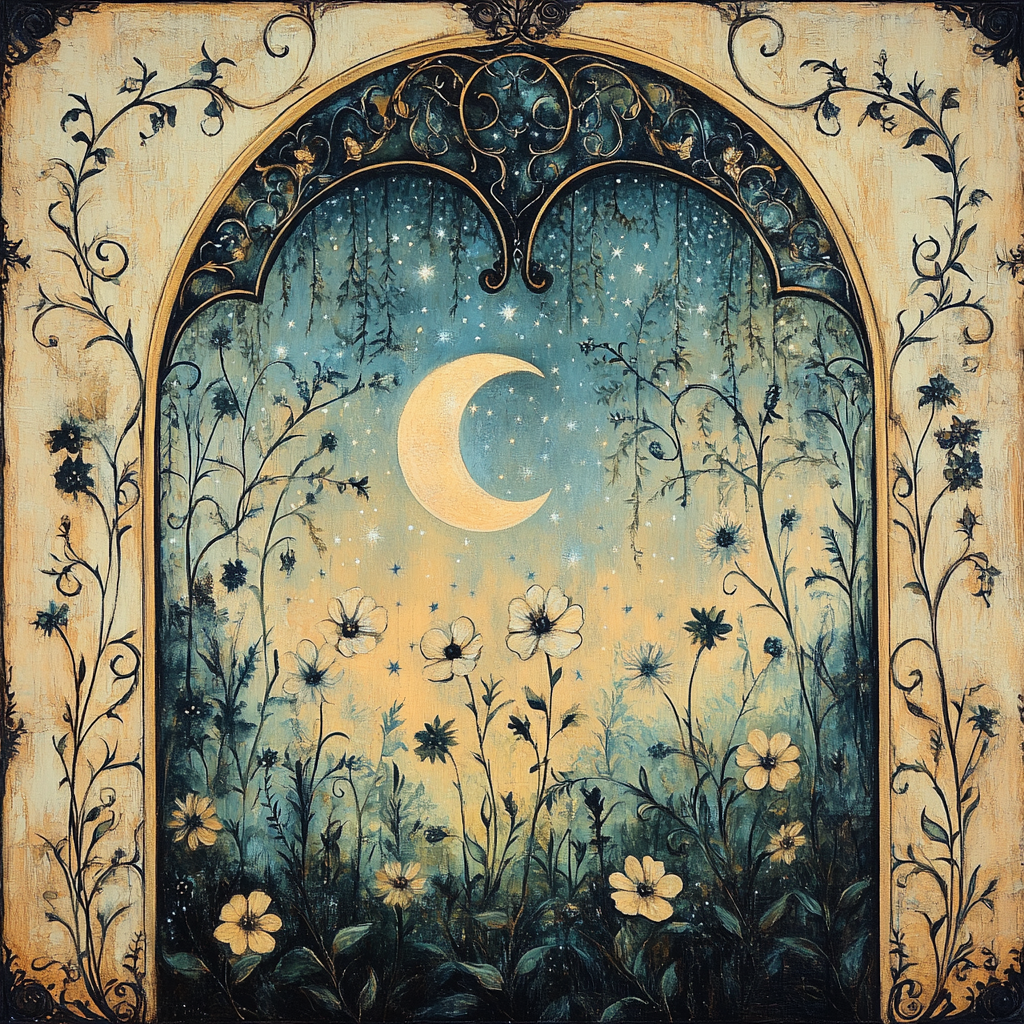 Alphonse Mucha Inspired Lunar Botany Number painting