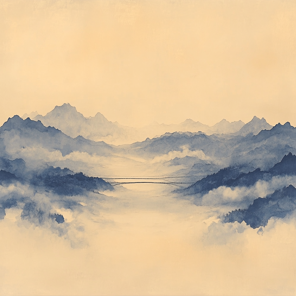 Zhao Mengfu Inspired Cloud Bridge Over Quiet Valley Paint by numbers art