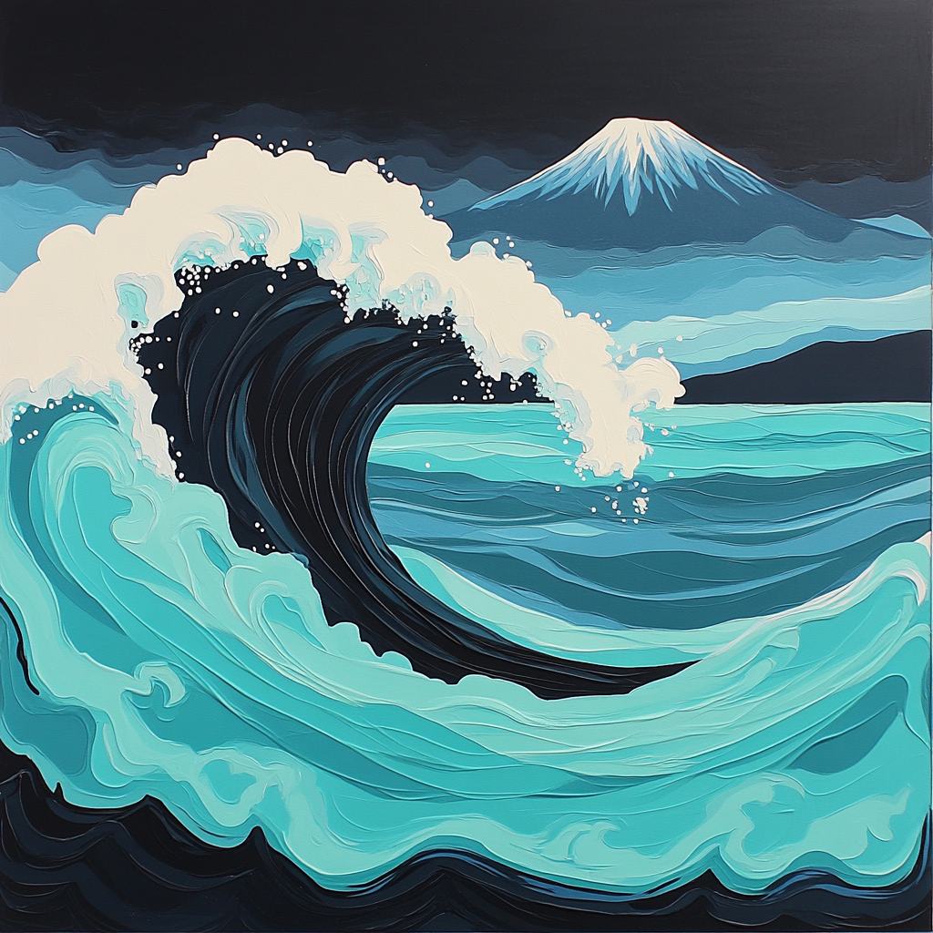 Hokusai Inspired Ocean Wave And Mount Fuji Painting by numbers kit