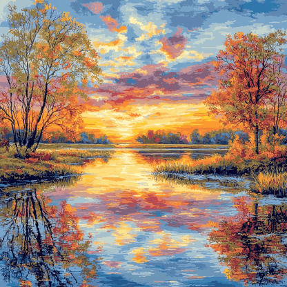 Claude Monet Inspired Tranquil Sunset Paint By Color