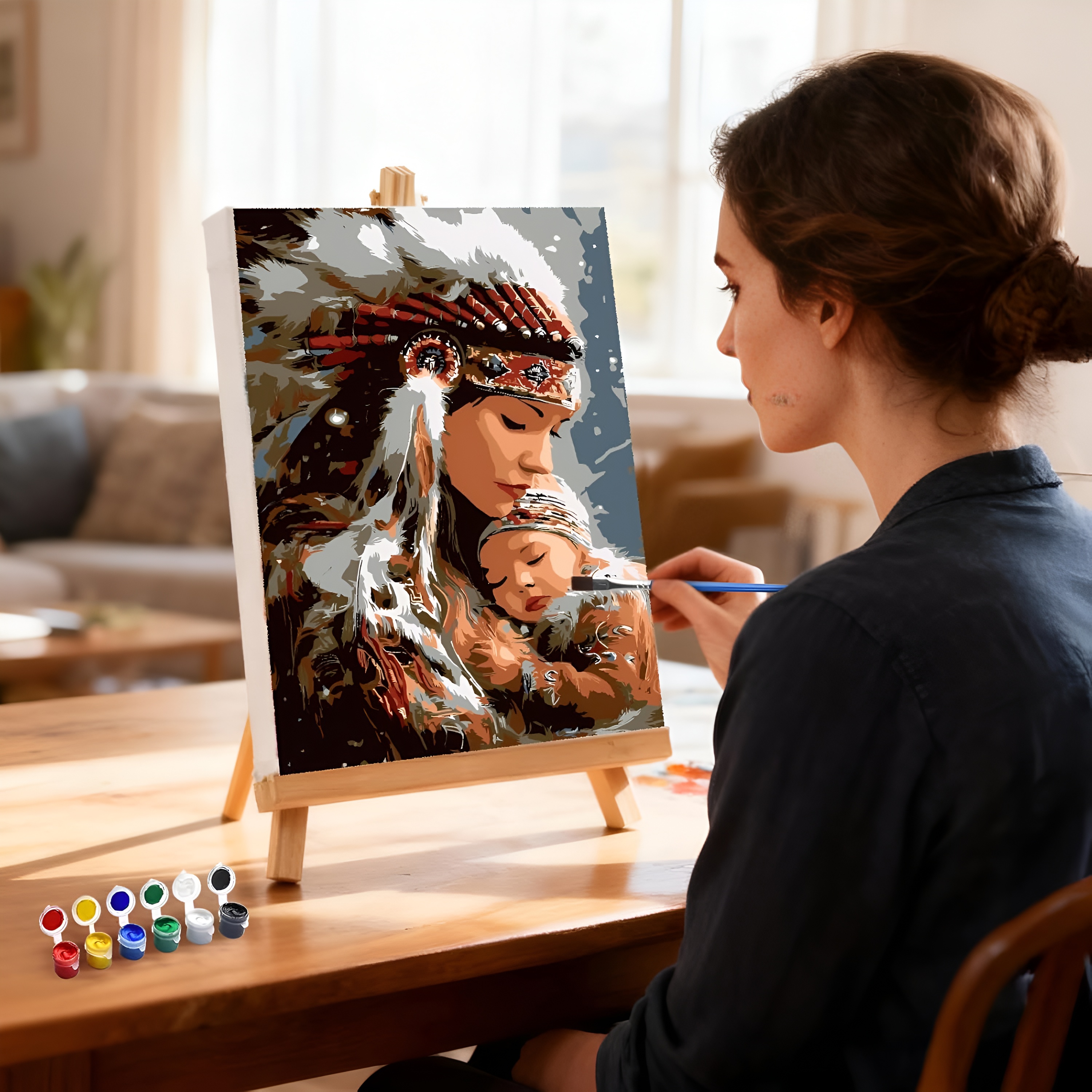 Indian Woman Framed Paint by Numbers for Adults Beginners