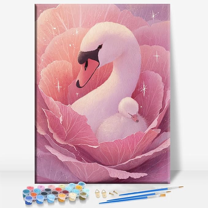 Peony SWAN MOM Mothers Day Framed Canvas DIY Paint by Numbers Kit