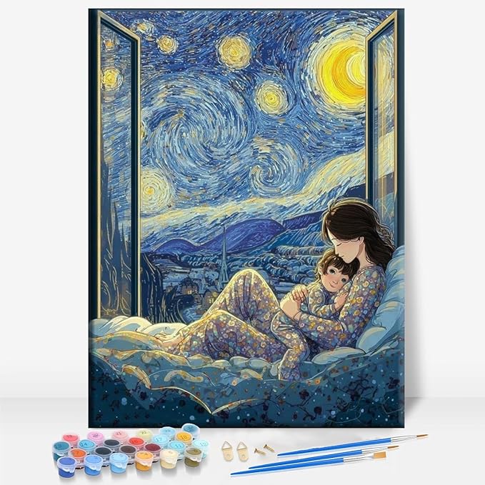 Starry Night Mothers Day DIY Paint by Numbers Kit Framed Canvas 