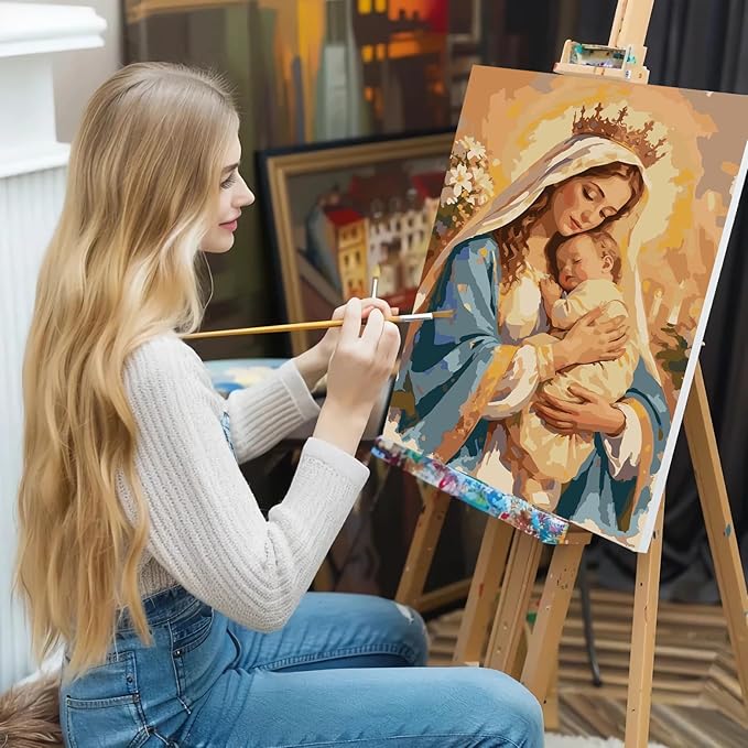 Paint by Numbers Kit for Adults Beginner, Madonna and Child Theme, Home Wall Art Decor
