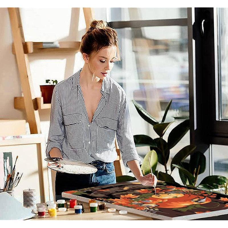 Fall Pumpkin Paint By Numbers Kit With Framed Canvas And Easel