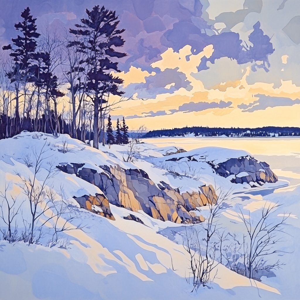 Franklin Carmichael Inspired Winter Light On Shield Rock paint by color