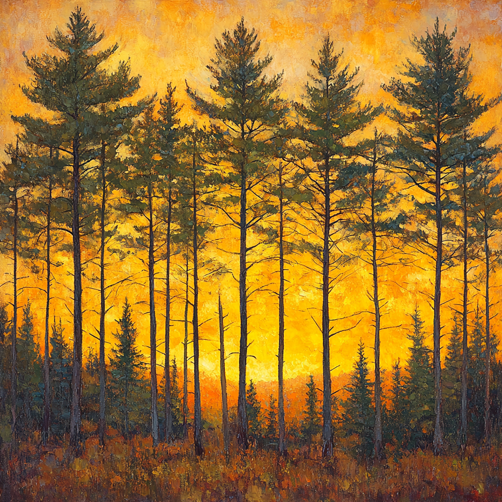 Franklin Carmichael Inspired Autumn Pines Under Golden Sky painting number kit