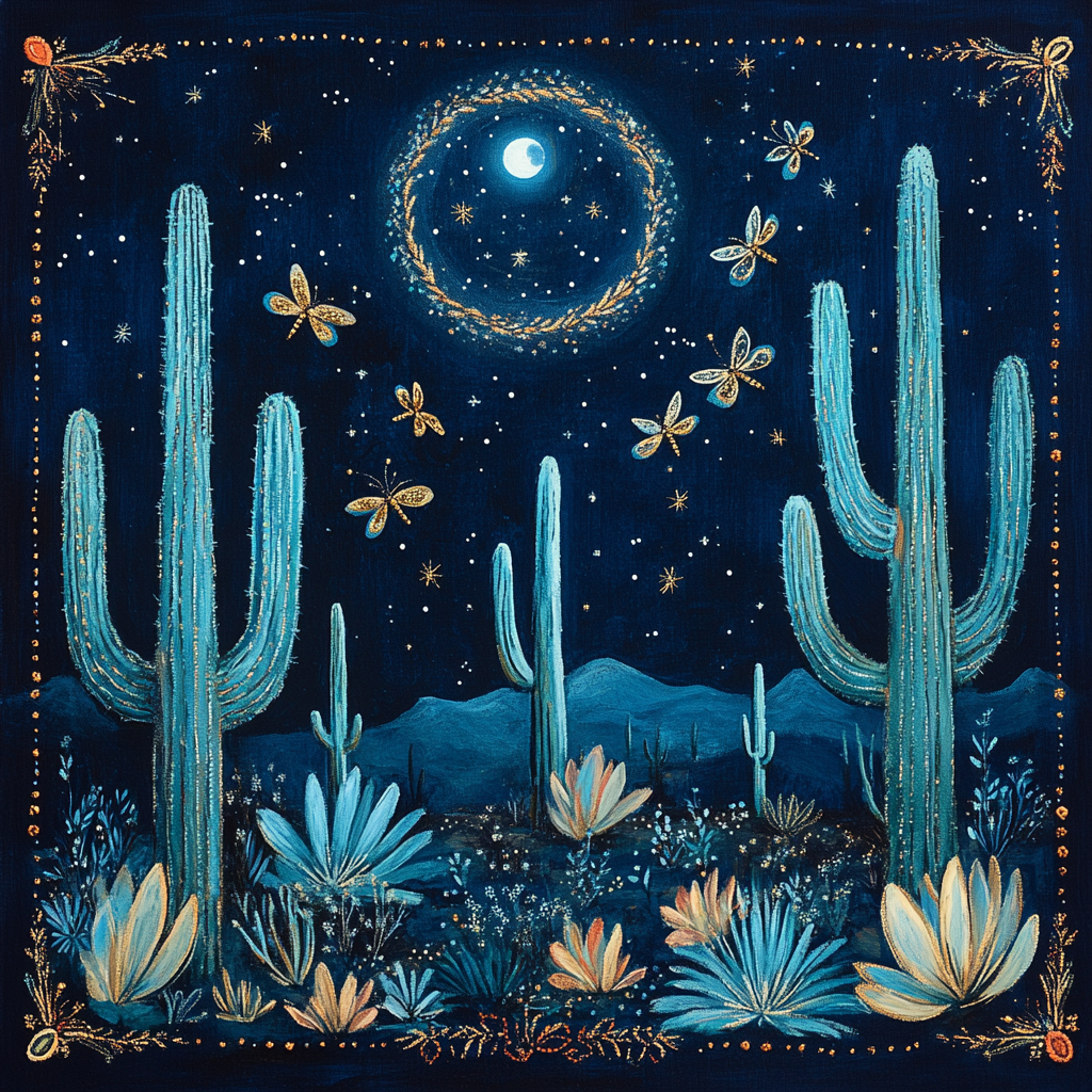Frida Kahlo Inspired Moonlit Cactus Lullaby Numbered painting kits