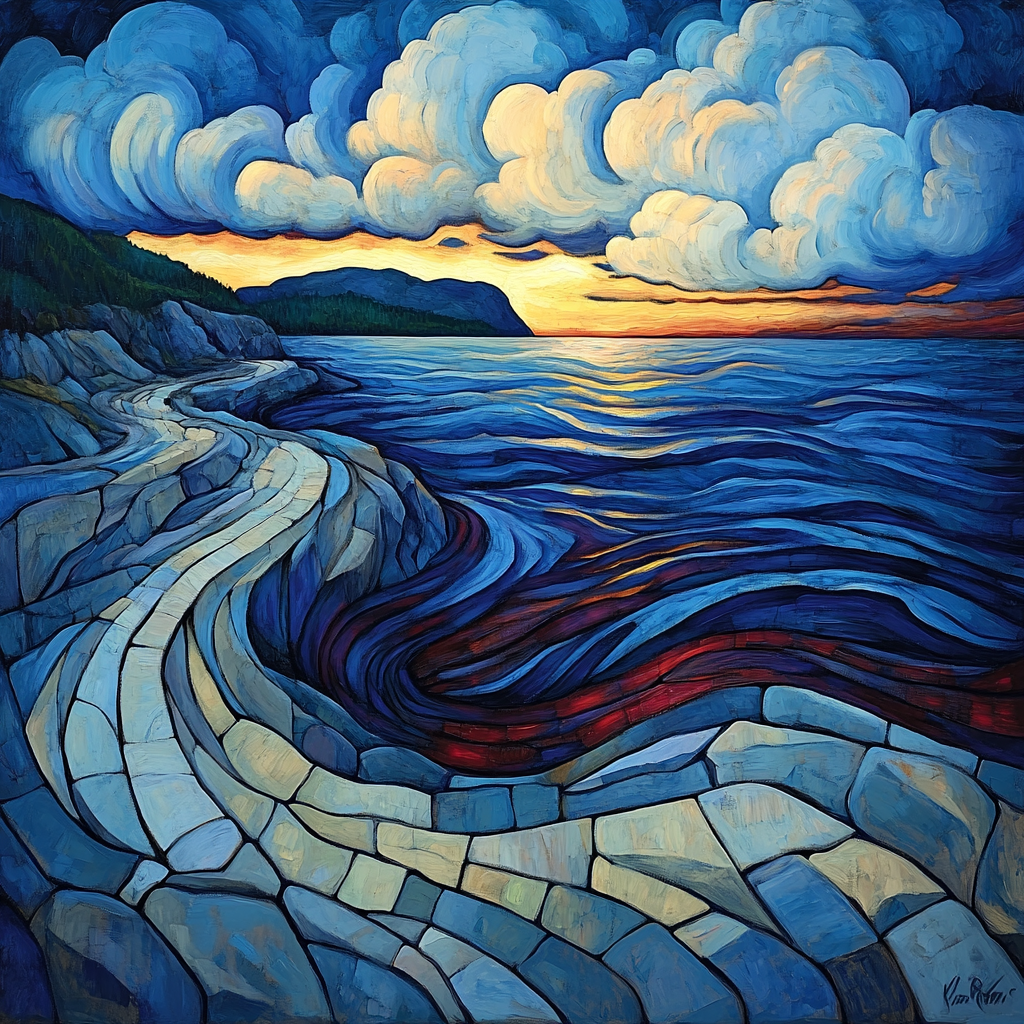 Edvard Munch Inspired Swirling Fjord Dusk Number painting