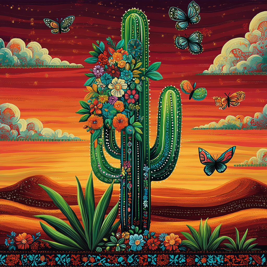 Frida Kahlo Inspired Solitary Cactus Number painting