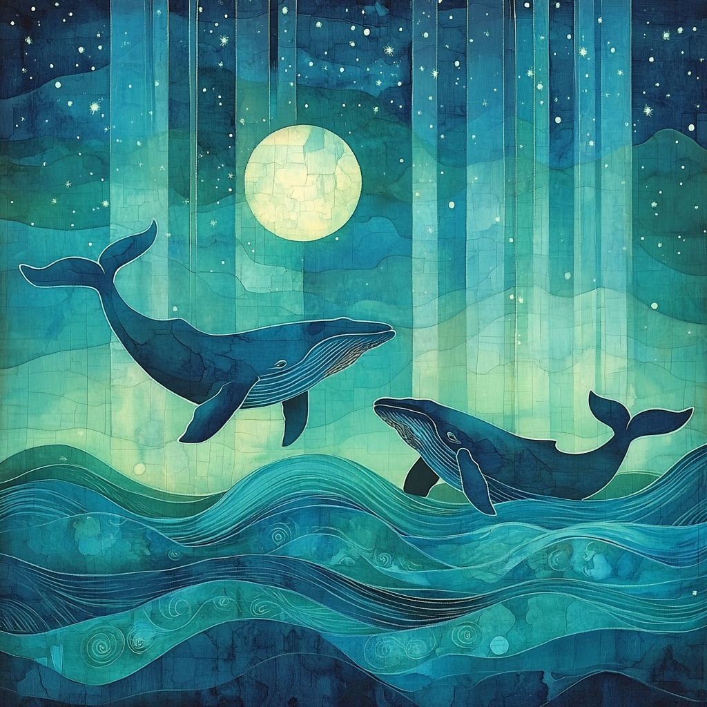 Hokusai Inspired Aurora Whales paint by numbers