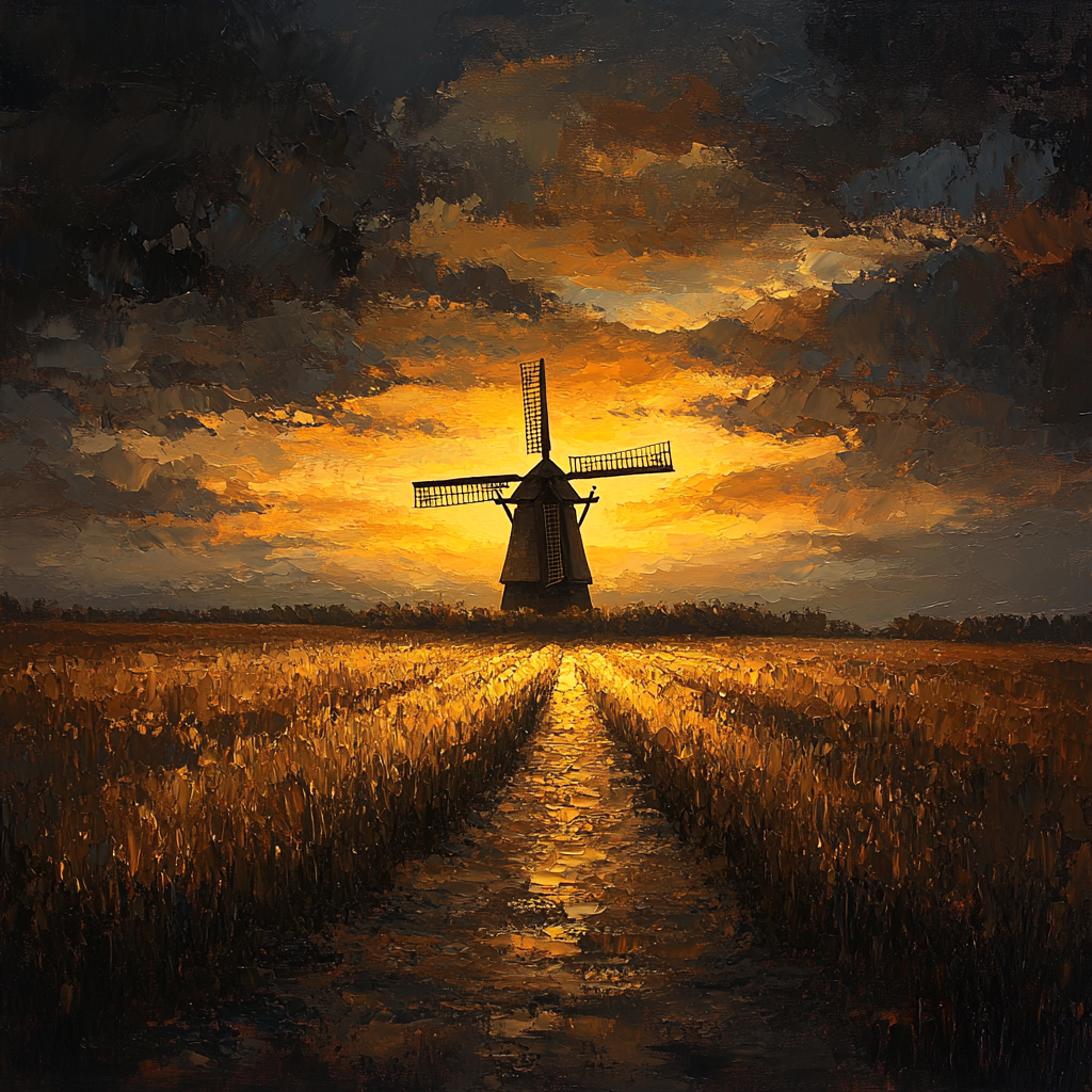 Rembrandt Inspired Twilight Glow Over Rustic Windmill Numbered painting kits