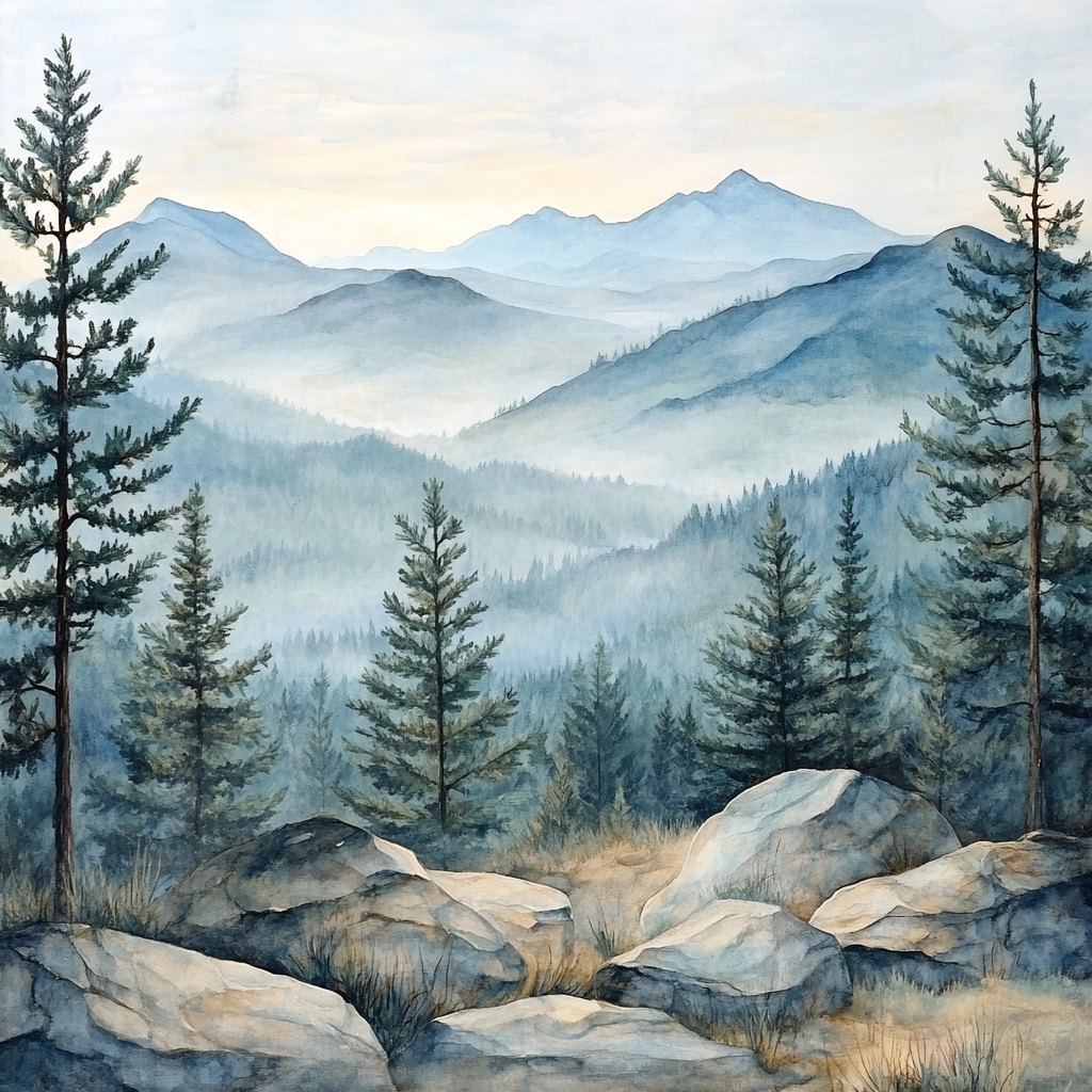 Leonardo Da Vinci Inspired Mountain Mist Landscape paint by numbers