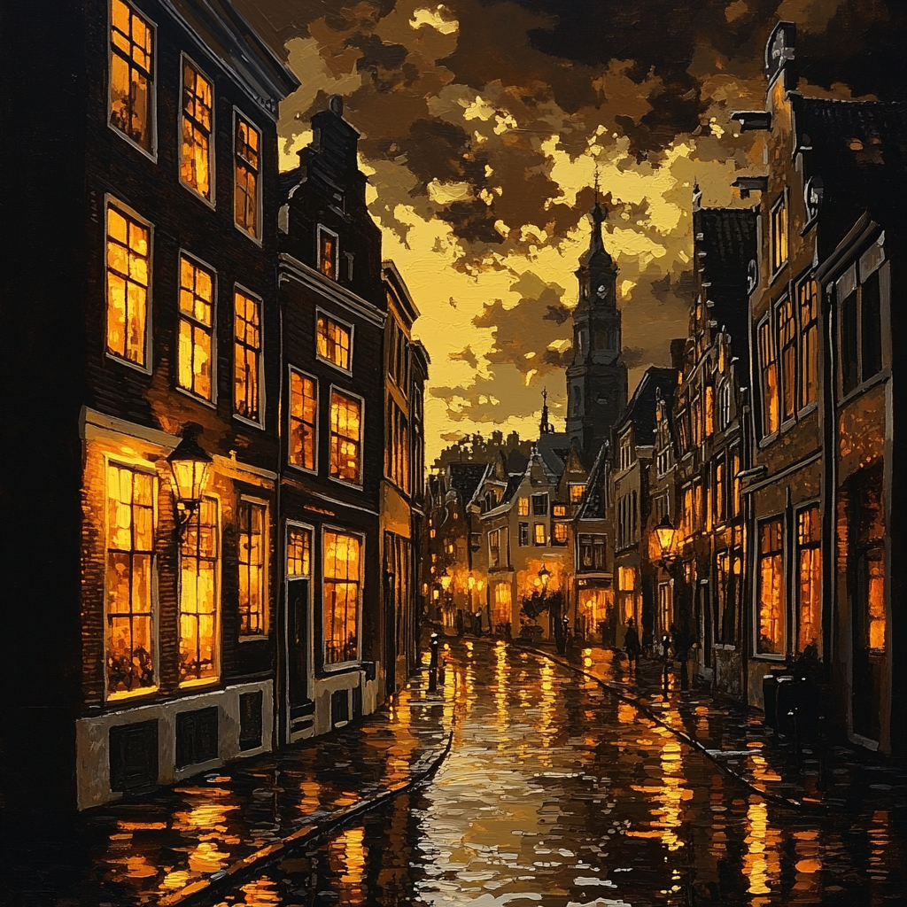 Rembrandt Inspired Dramatic Cityscape At Dusk Paint by numbers art