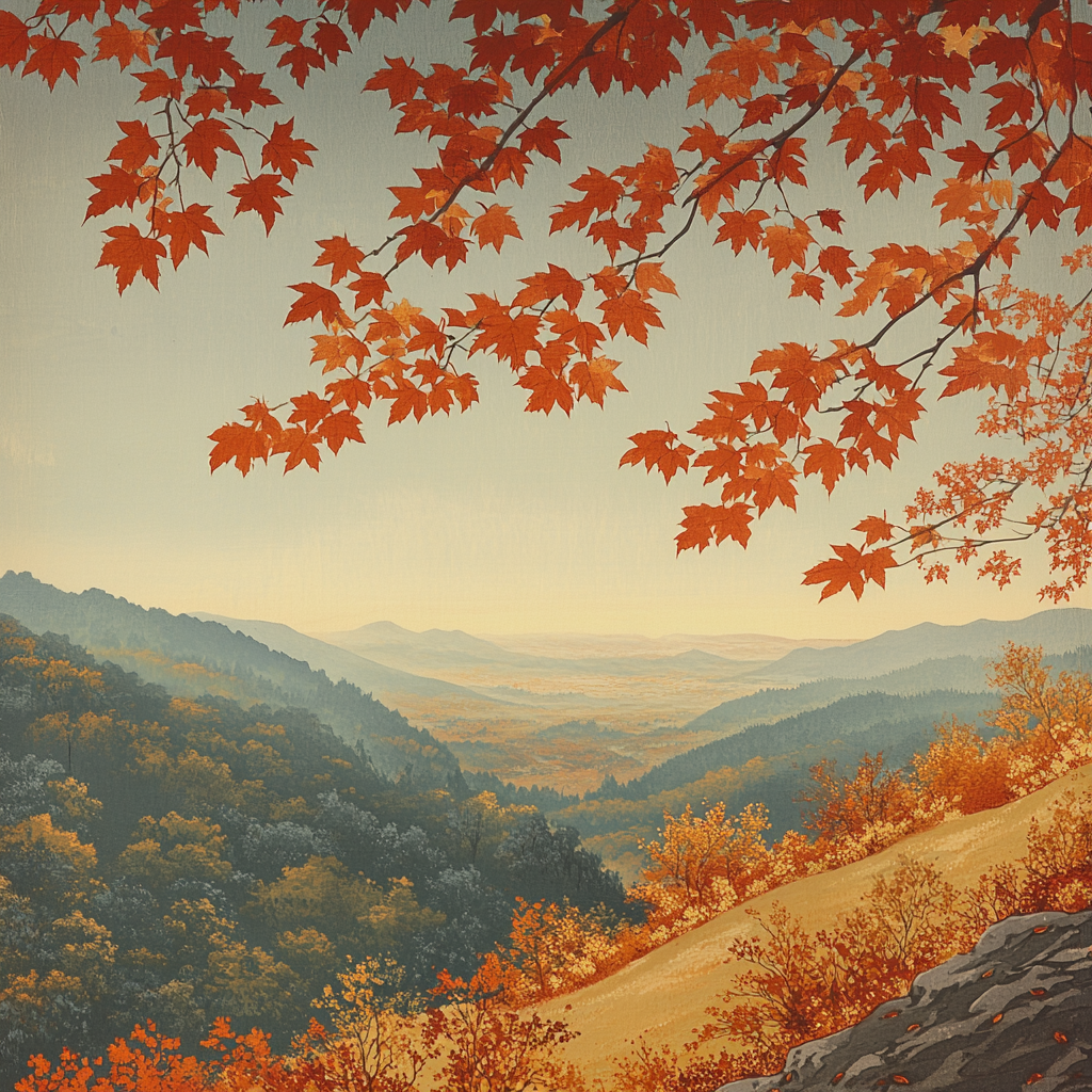 Hiroshige Inspired Autumn Maple Cascade paint by number