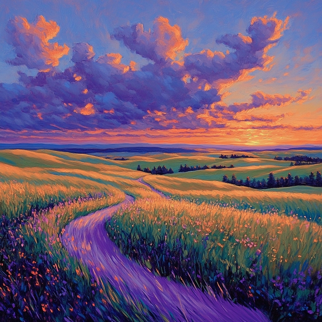 Frederick Varley Inspired Radiant Dusk Over Windswept Prairie Number painting