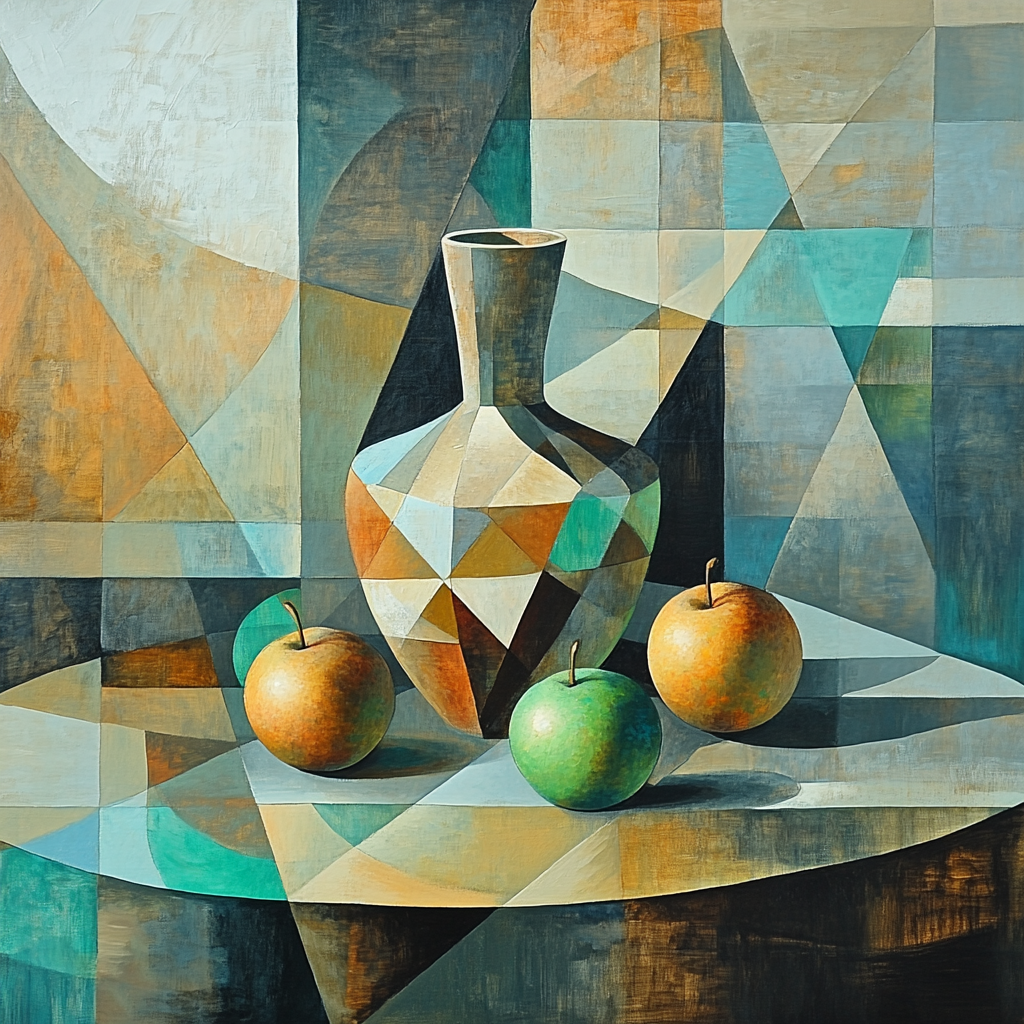 Pablo Picasso Inspired Fractured Still Life With Vase And Fruit paint by numbers