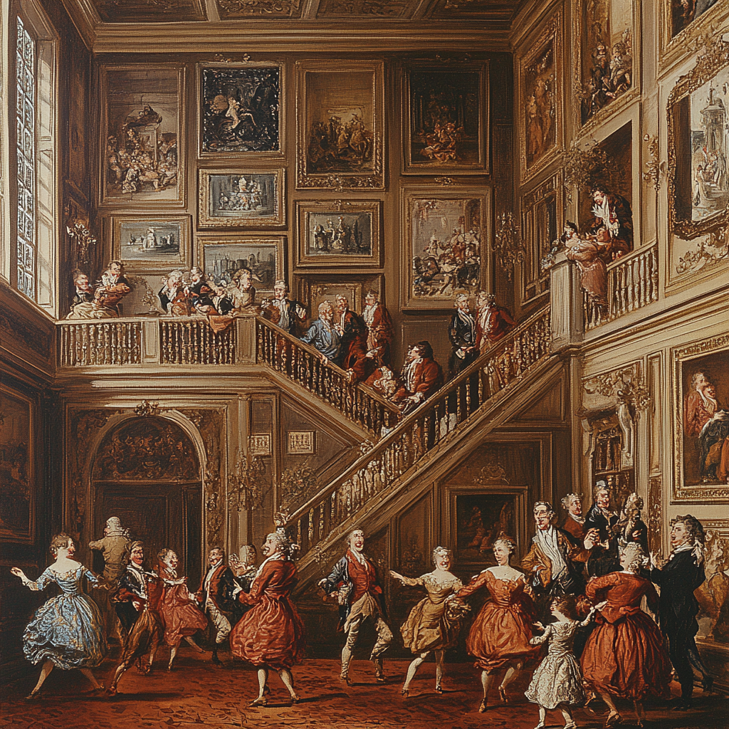 William Hogarth Inspired Humorous Social Gathering Number painting