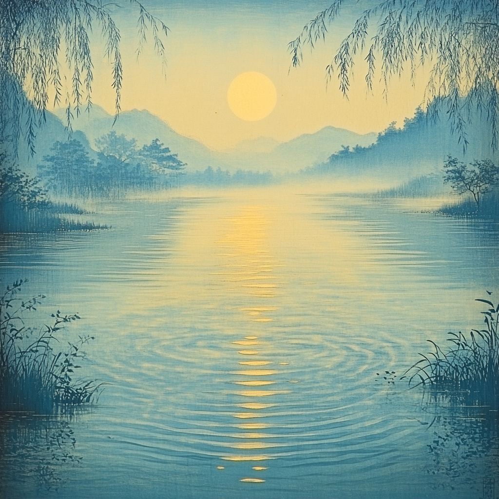 Hiroshige Inspired Moonlit River Numbered painting kits
