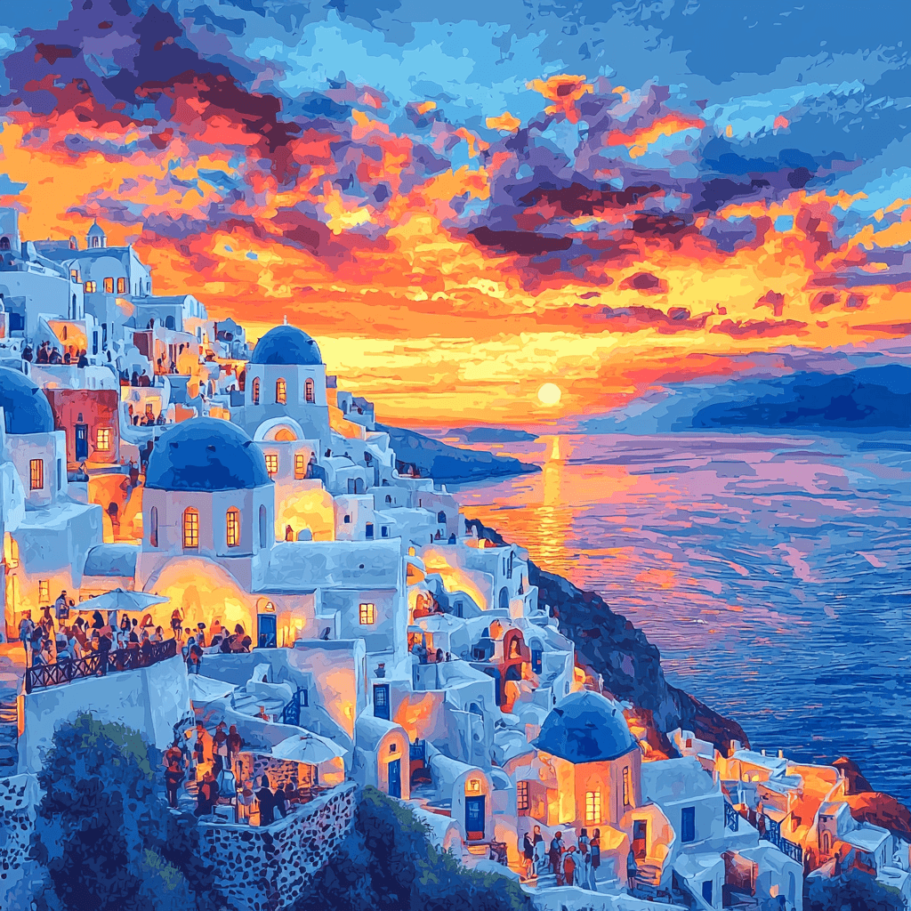 Santorini's Sunset At Oia DIY Paint By Numbers