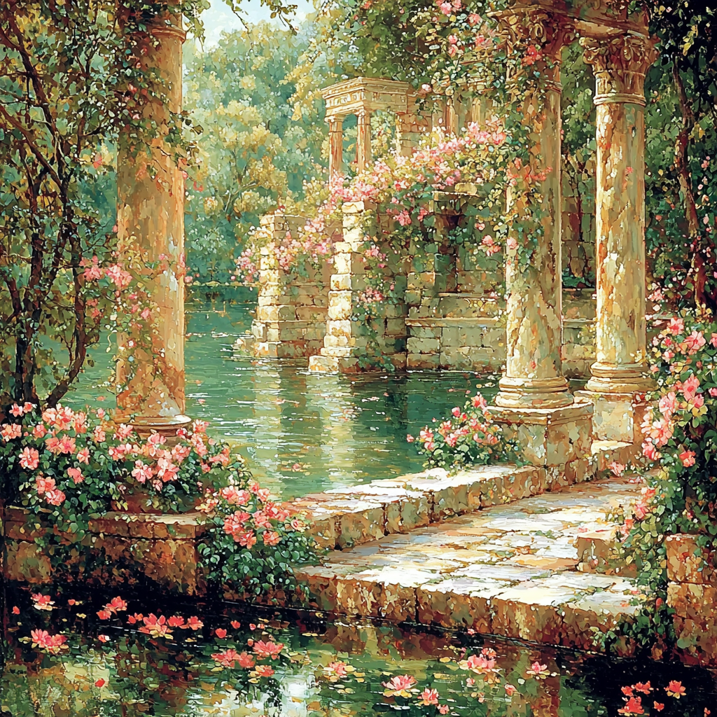 John William Waterhouse Inspired Ancient Ruins In Bloom Paint By Color