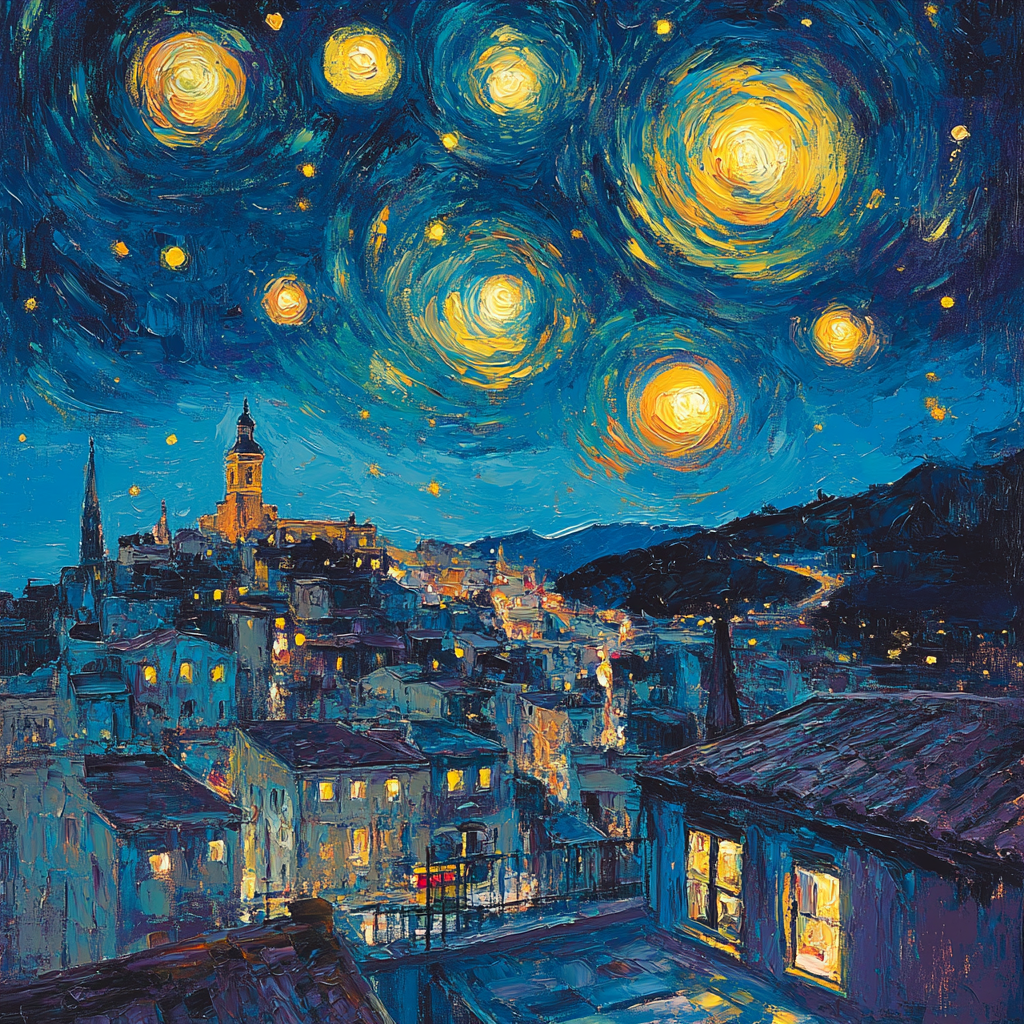 Van Gogh Inspired Celestial Citylights Number painting