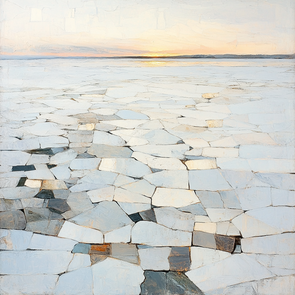 Jean-Paul Riopelle Inspired Mosaic Dawn Over Frozen Lake Paint by numbers art