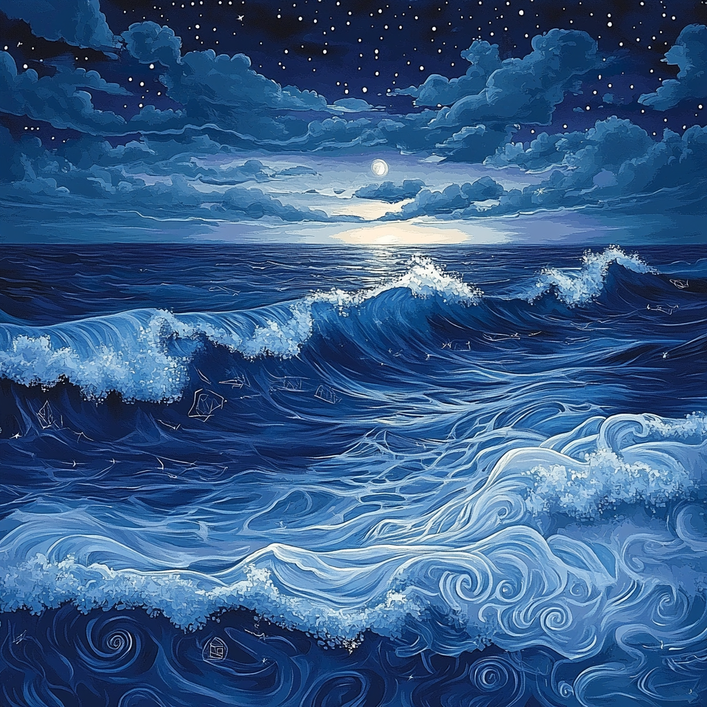 Michelangelo Inspired Starlit Ocean Number painting