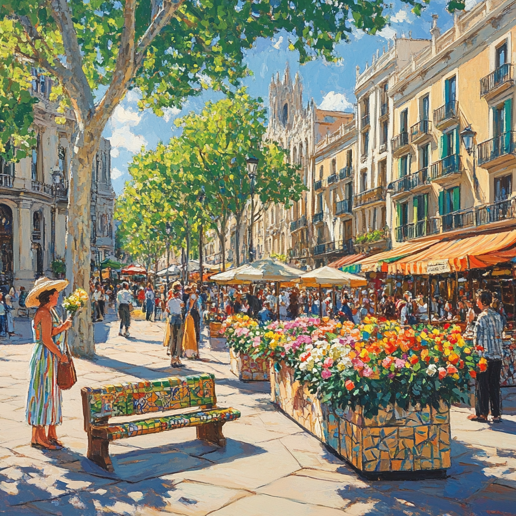 La Rambla Street Scene Barcelona Spain Painting by numbers kit