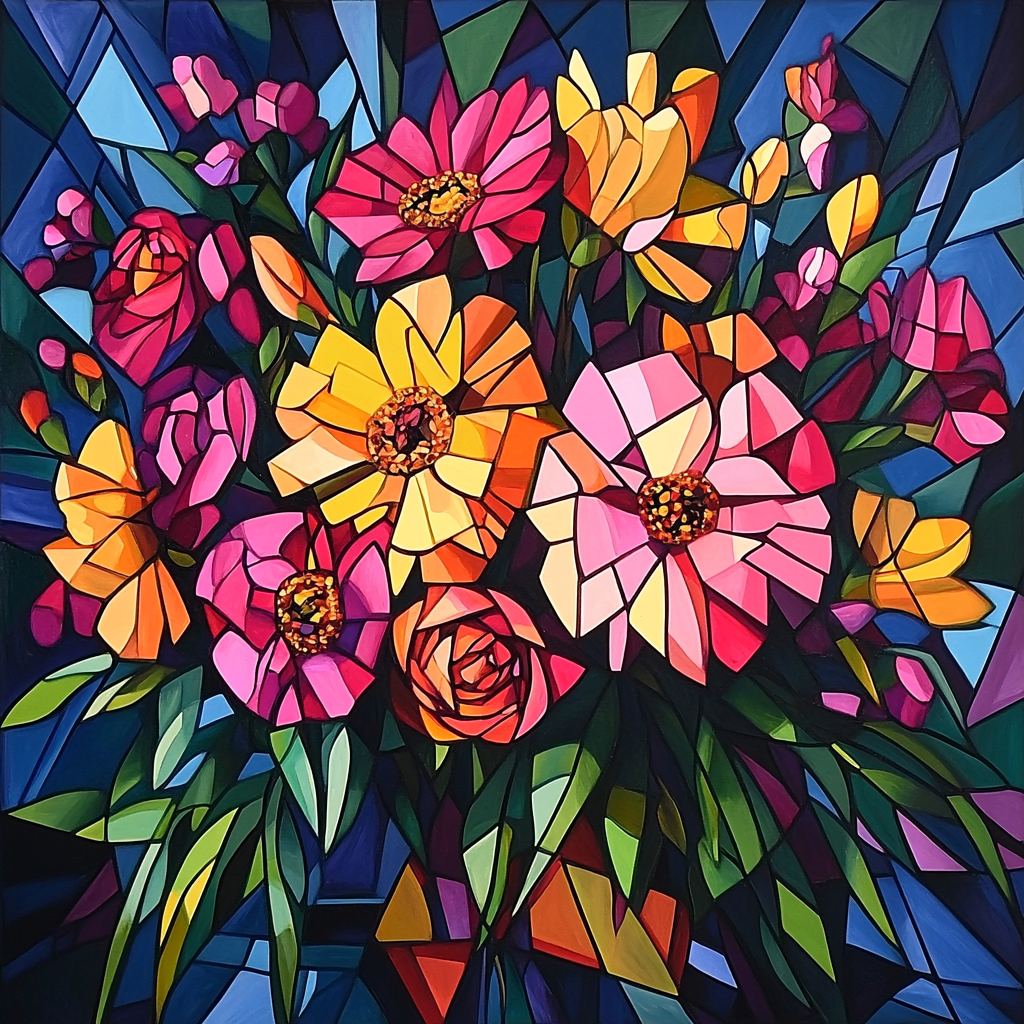 Picasso Inspired Abstract Floral Arrangement paint by number