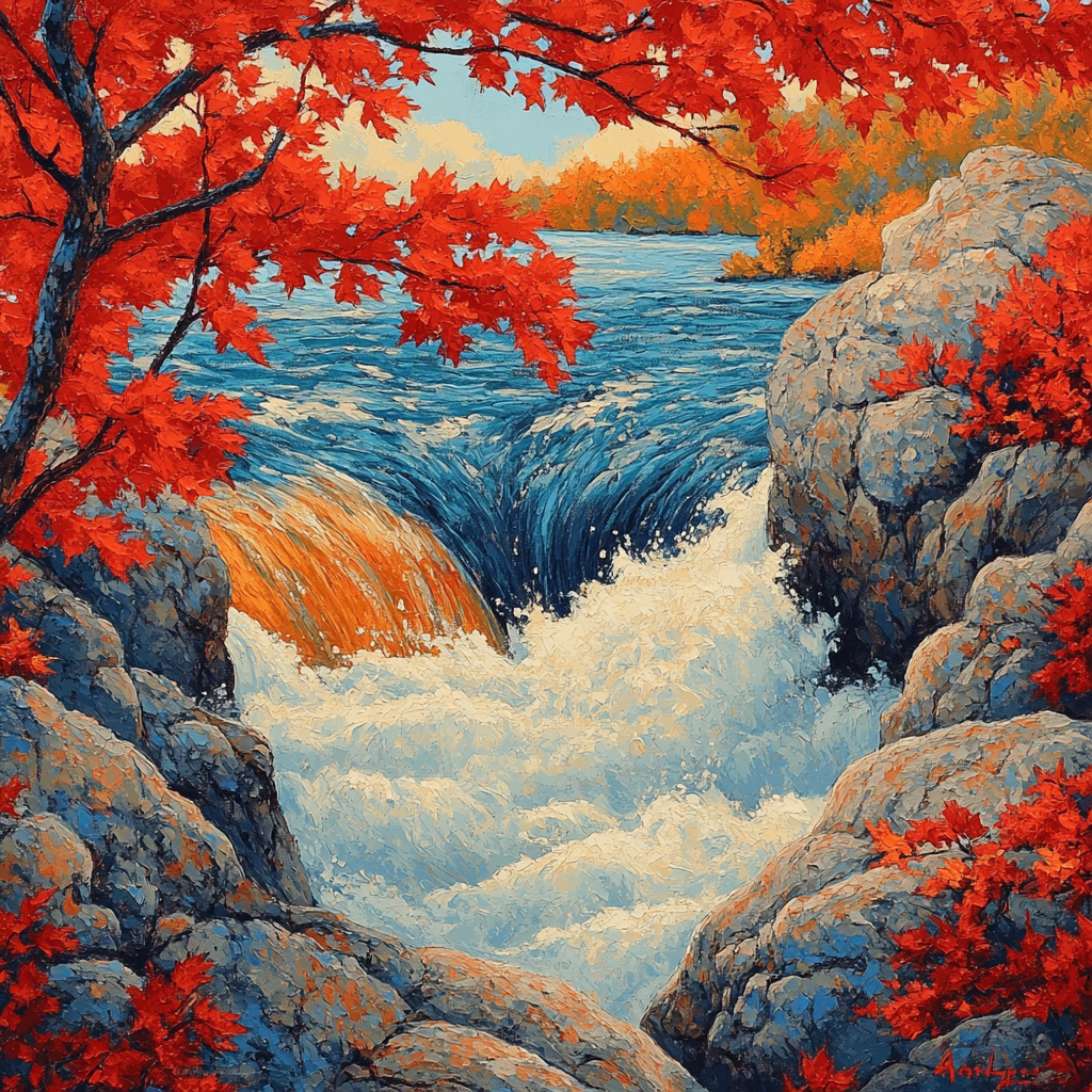 A.Y. Jackson Inspired Vibrant Autumn Rapids Paint by numbers art