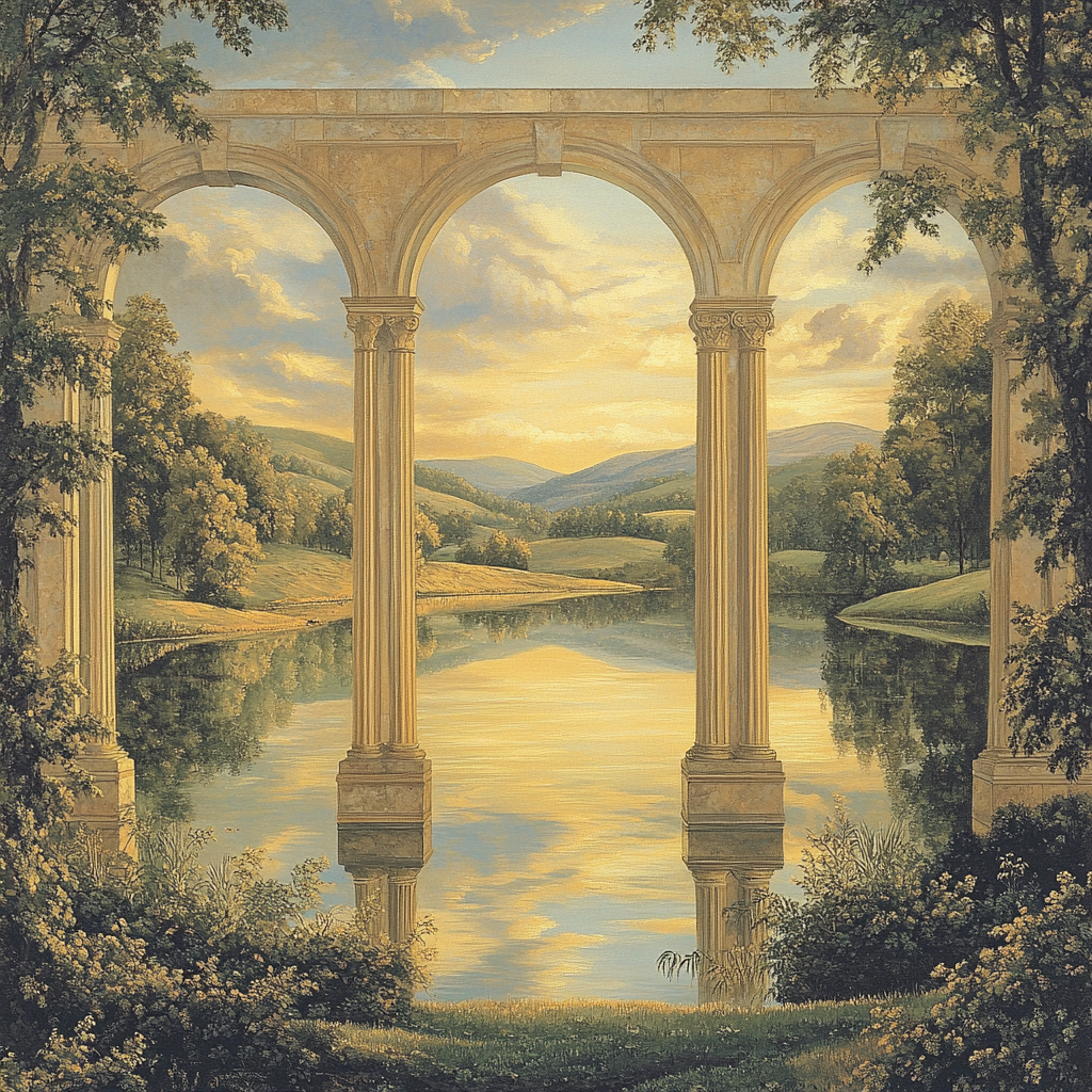 Raphael Inspired Tranquil Renaissance Lake With Symmetrical Arches Paint by numbers kits