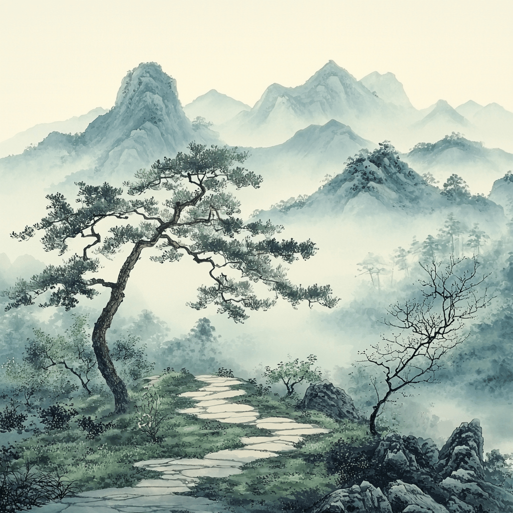 Zhao Mengfu Inspired Melody Of Mountains Numbered Painting Kits