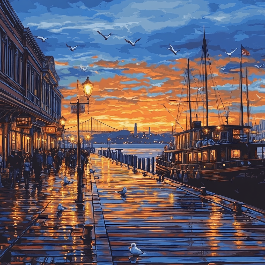 Fishermans Wharf Sunset View San Francisco United States Paint by numbers art
