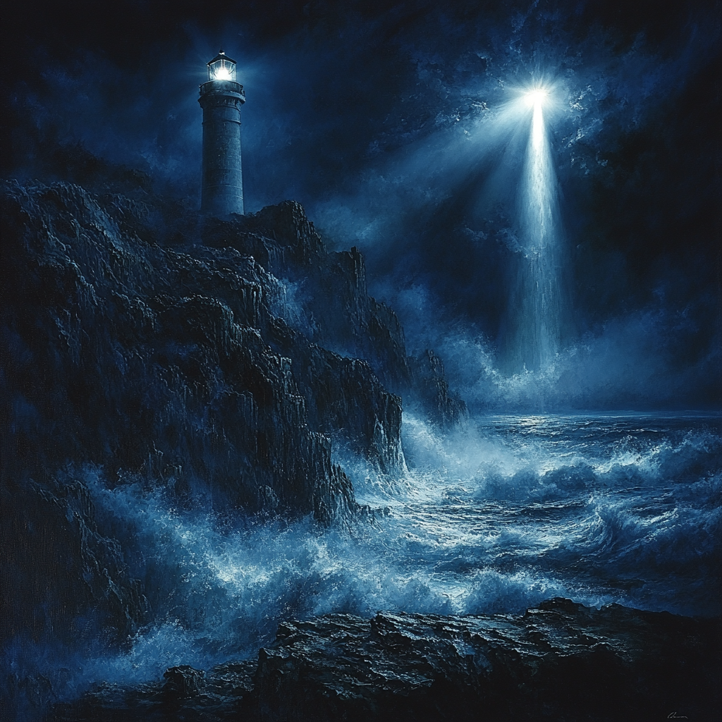 Caravaggio Inspired Dramatic Lighthouse Scene Number painting