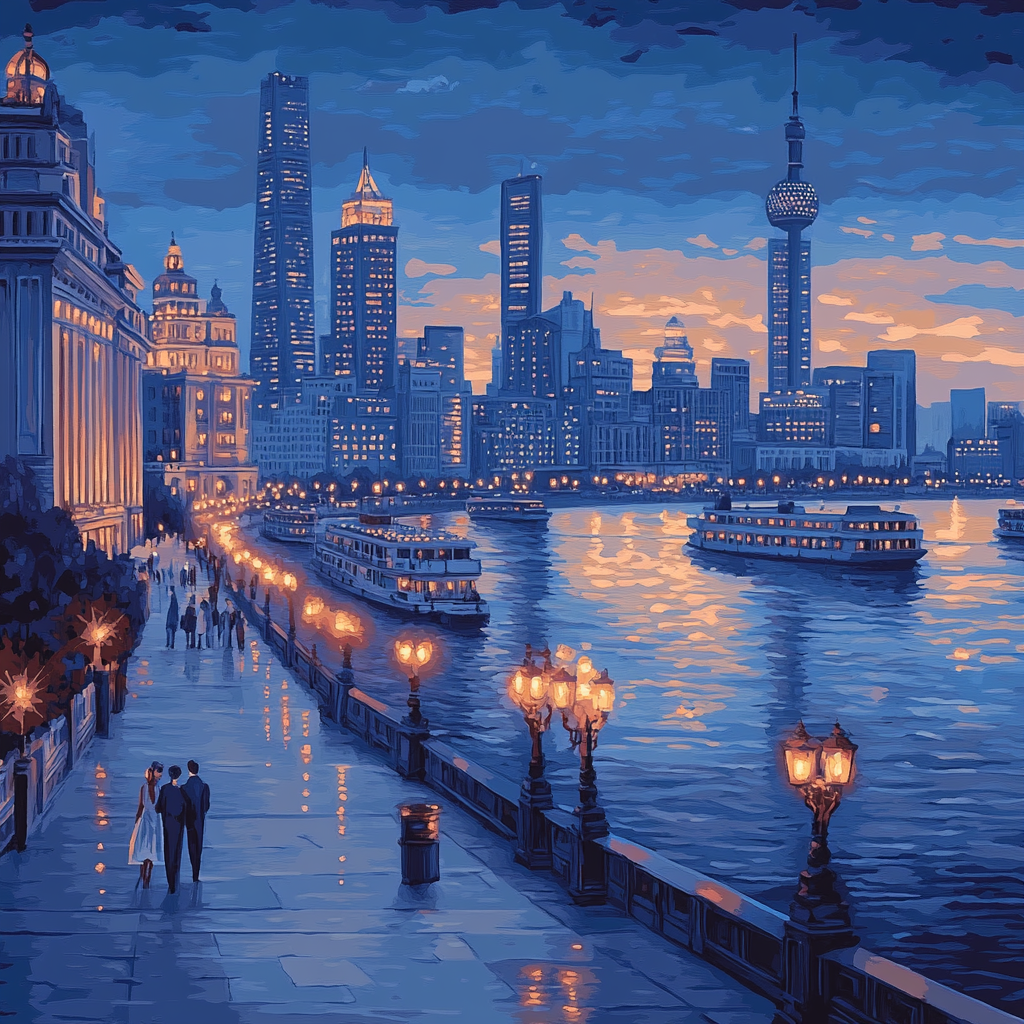 Bund Riverside Skyline Twilight Shanghai China Painting by numbers kit