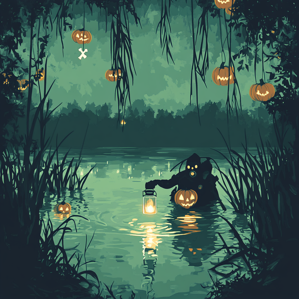 Lantern Diver In The Spooky Marsh Number painting