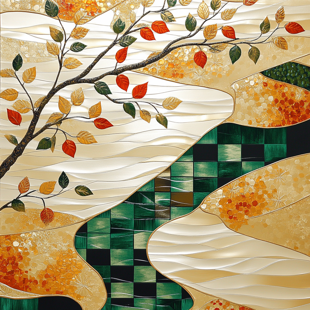 Gustav Klimt Inspired Ornamental River Of Leaves Number painting